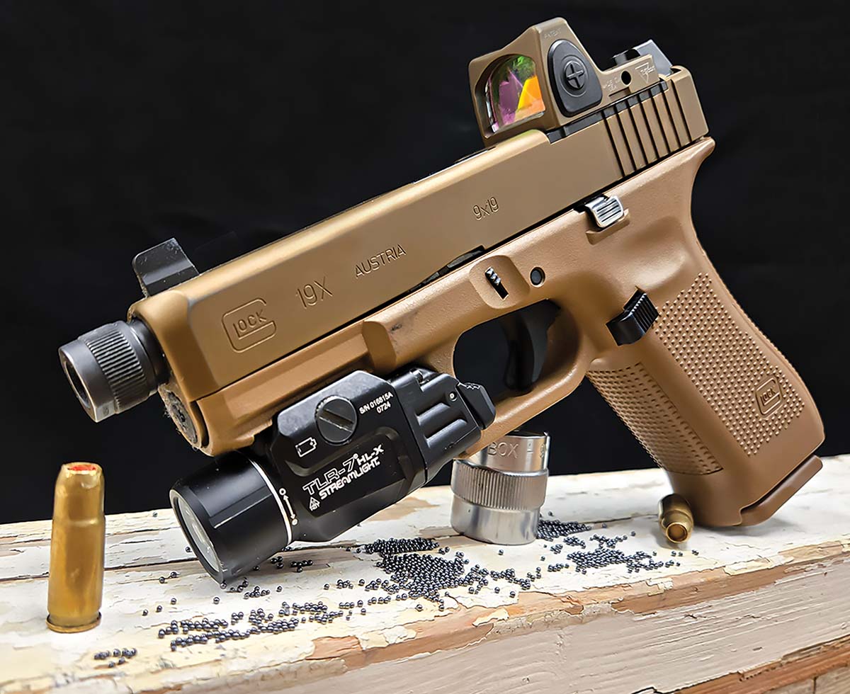 The primary test gun was a Glock 19X MOS with a Trijicon RMR and Streamlight TLR-7 HL-X weapon-mounted light. It is the  author’s primary carry gun for field work and while hunting in Arizona.